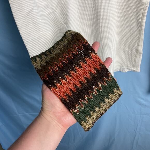 Saks Fifth Avenue Gray Waffle Knit Pure cotton V Neck Thermal Henley Med Beige - Picture 4 of 10